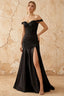 Louise Black Satin Mermaid Off the Shoulder Maxi Dress