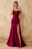 Louise Burgundy Satin Mermaid Off the Shoulder Maxi Dress