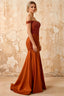 Louise Burnt Orange Satin Mermaid Off the Shoulder Maxi Dress