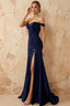 Louise Dark Blue Satin Mermaid Off the Shoulder Maxi Dress