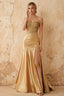 Louise Gold Satin Mermaid Off the Shoulder Maxi Dress