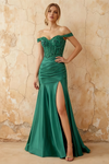 Louise Green Satin Mermaid Off The Shoulder Maxi Dress