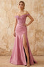 Louise Pink Satin Mermaid Off the Shoulder Maxi Dress
