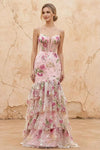 Lucy Pink 3d Flower Mermaid Maxi Dress with Slit