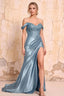Megan Sparkly Dusty Blue Off the Shoulder Maxi Dress