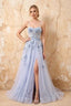 Lydia Light Blue Tulle Sweetheart Neck Corset Slit Maxi Dress