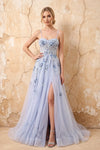 Lydia Light Blue Tulle Sweetheart Neck Corset Slit Maxi Dress