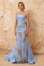 Lynn Light Blue Convertible Strapless Corset Maxi Dress with Bow