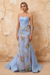 Lynn Light Blue Convertible Strapless Corset Maxi Dress With Bow