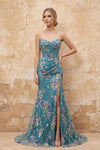 Mabel Peacock Mermaid Strapless Maxi Dress With Slit