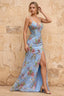 Maggie Glitter Light Blue V-Neck Mermaid Maxi Dress