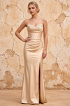 Margaret Champagne Satin Sheath Corset Maxi Dress