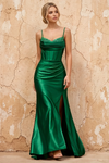 Margaret Dark Green Satin Sheath Corset Maxi Dress