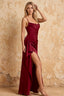 Maria Burgundy satin ruched spaghetti strap maxi dress with side slit - product photo 1