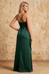 Maria Hunter Green Satin Ruched Maxi Dress With Slit