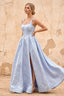 Marian Blue Jacquard A-Line 3D Flowers Maxi Dress