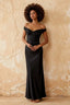 Marina Black Satin Off the Shoulder Maxi Dress