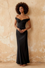 Marina Black Satin Off The Shoulder Maxi Dress