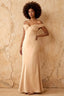 Marina Champagne Satin Off the Shoulder Maxi Dress