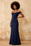 Marina Dark Navy Satin Off The Shoulder Maxi Dress