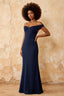 Marina Dark Navy Satin Off the Shoulder Maxi Dress