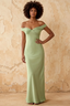 Marina Dusty Sage Satin Off The Shoulder Maxi Dress