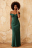 Marina Emerald Green Satin Off the Shoulder Maxi Dress
