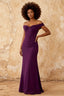 Marina Grape Satin Off the Shoulder Maxi Dress
