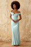 Marina Mist Satin Off the Shoulder Maxi Dress
