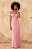 Marina Powder Pink Satin Off the Shoulder Maxi Dress
