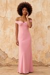 Marina Power Pink Satin Off The Shoulder Maxi Dress