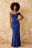 Marina Royal Blue Satin Off the Shoulder Maxi Dress
