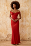 Marina Rust Satin Off The Shoulder Maxi Dress