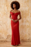 Marina Rust Satin Off the Shoulder Maxi Dress
