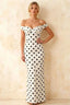 Marina White Polka Dot Off The Shoulder Maxi Dress