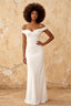 Marina White Satin Off the Shoulder Maxi Dress