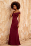 Marina Wine Satin Off the Shoulder Maxi Dress