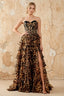 Martha Brown Leopard Print Corset Ruffle A-Line Maxi Dress