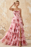 Martha Dusty Rose Floral Corset Ruffle A-Line Maxi Dress
