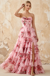 Martha Dusty Rose Floral Corset Ruffle A-line Maxi Dress