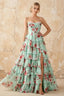 Martha Lake Blue Floral Corset Ruffle A-Line Maxi Dress