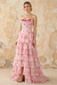 Martha Light Pink Floral Corset Ruffle A-Line Maxi Dress