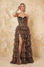 Mary Brown Leopard Strapless Ruffle Maxi Dress With Slit