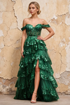 Maud Emerald Green Sequin A Line Corset Ruffle Dress