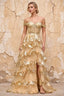 Maud Gold Sequin A Line Corset Ruffle Dress