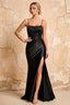 Maureen Black Satin Ruched Maxi Dress with Slit
