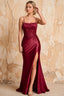 Maureen Burgundy Satin Ruched Maxi Dress with Slit
