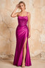 Maureen Fuchsia Satin Ruched Maxi Dress with Slit