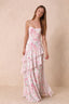 Rosalie Abstract Watercolor Floral Chiffon Tiered Ruffle Sweetheart Maxi Dress