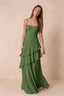 Rosalie Basil Chiffon Tiered Ruffle Sweetheart Maxi Dress